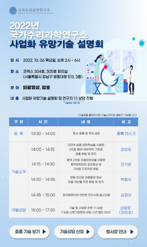 2022년 국가수리과학연구소 사업화 유망기술 설명회 포스터 새창으로 열