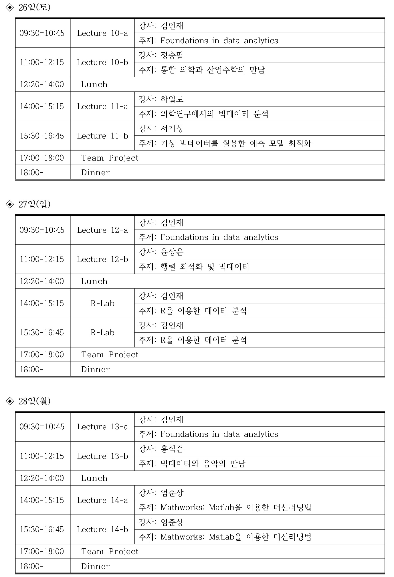 산업수학 빅데이터 겨울학교(2015 NIMS-SKKU MDA WINTER SCHOOL). 자세한 내용은 본문 참조