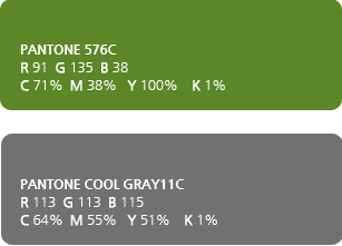 Green Color/Green,Dark gary PANTONE 576C: R91,G135,B38, C71%,M38%,Y100%,K1% PANTONE COOL GRAY11C: R113, G113, B115, C64%, M55%, Y51%. K1%